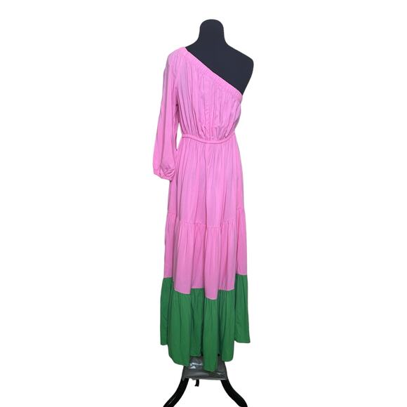 Scoop pink green one shoulder tiered maxi dress size XS - Picture 2 of 15